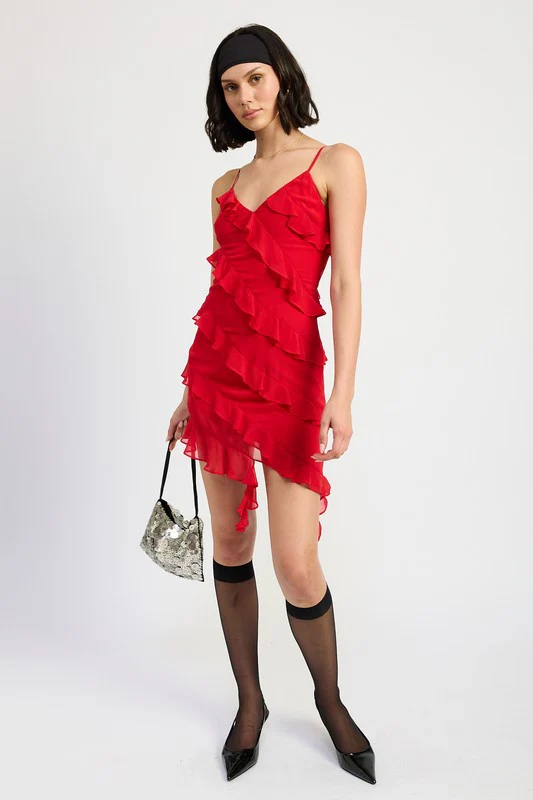LIVY ASYMMETRICAL RUFFLE MINI DRESS - Image 10