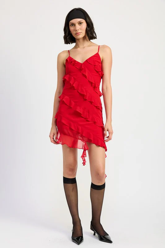 LIVY ASYMMETRICAL RUFFLE MINI DRESS - Image 11