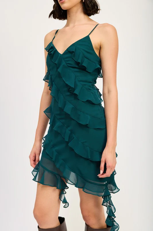 LIVY ASYMMETRICAL RUFFLE MINI DRESS - Image 3