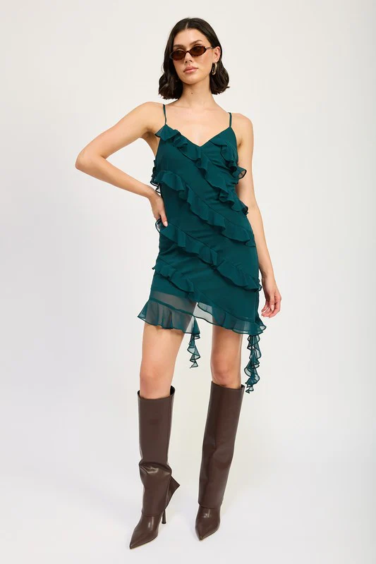 LIVY ASYMMETRICAL RUFFLE MINI DRESS - Image 4