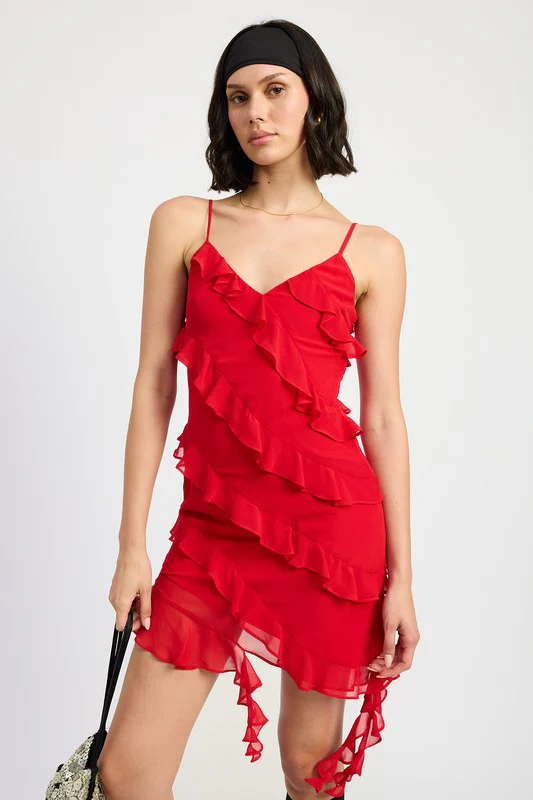 LIVY ASYMMETRICAL RUFFLE MINI DRESS - Image 9