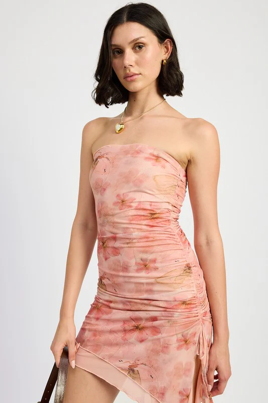 KATIE JO FLORAL ASYMMETRICAL STRAPLESS DRESS - Image 3