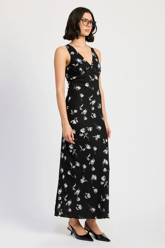 MISS PRIM FLORAL V NECK MAXI DRESS - Image 3