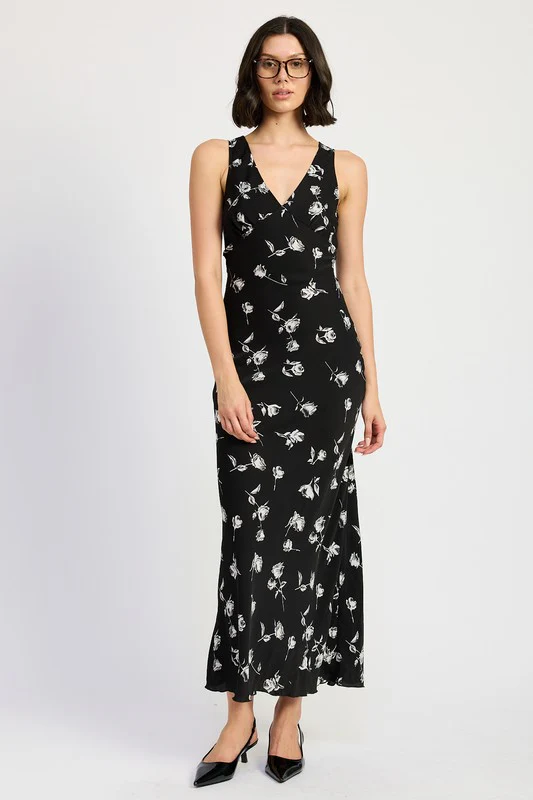 MISS PRIM FLORAL V NECK MAXI DRESS - Image 4