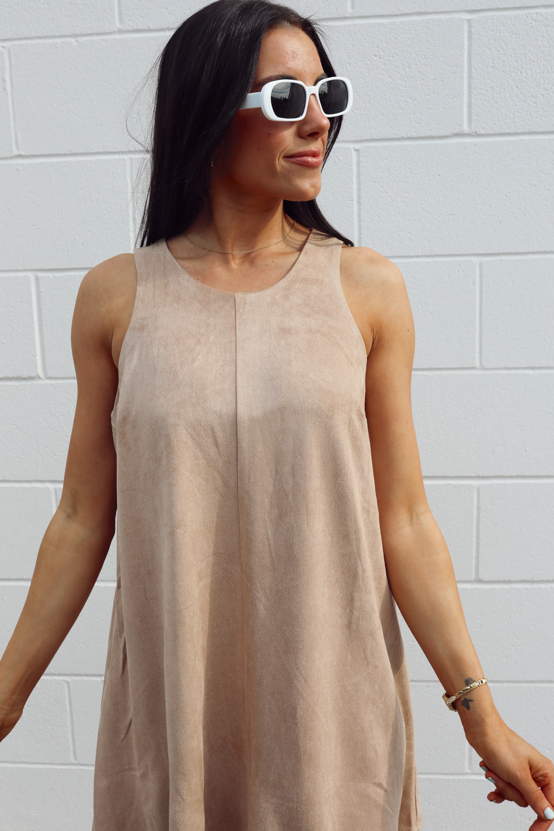 SIZE LARGE Latte A Day Suede Dress - Image 3