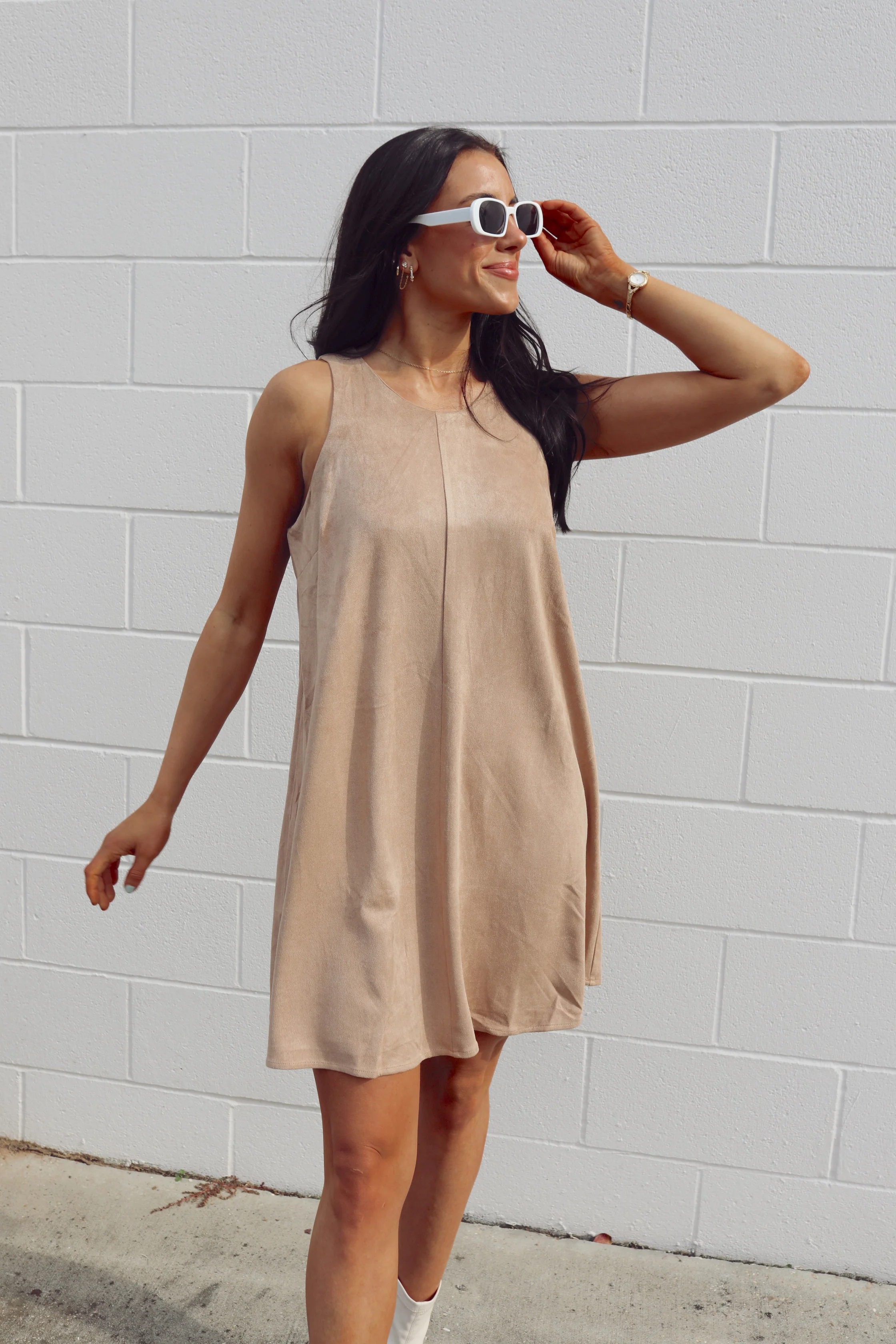 SIZE LARGE Latte A Day Suede Dress - Image 4
