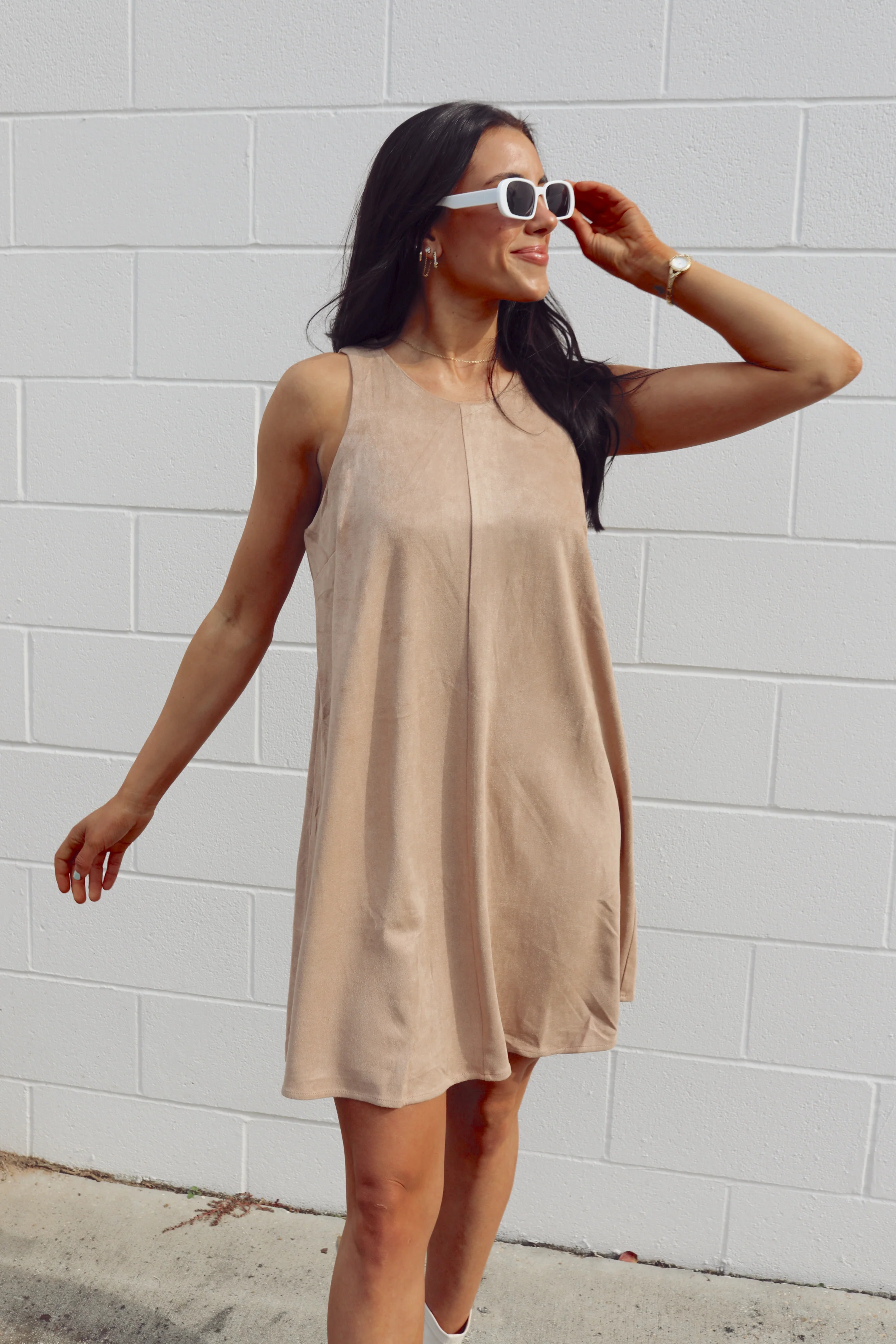 SIZE LARGE Latte A Day Suede Dress - Image 6