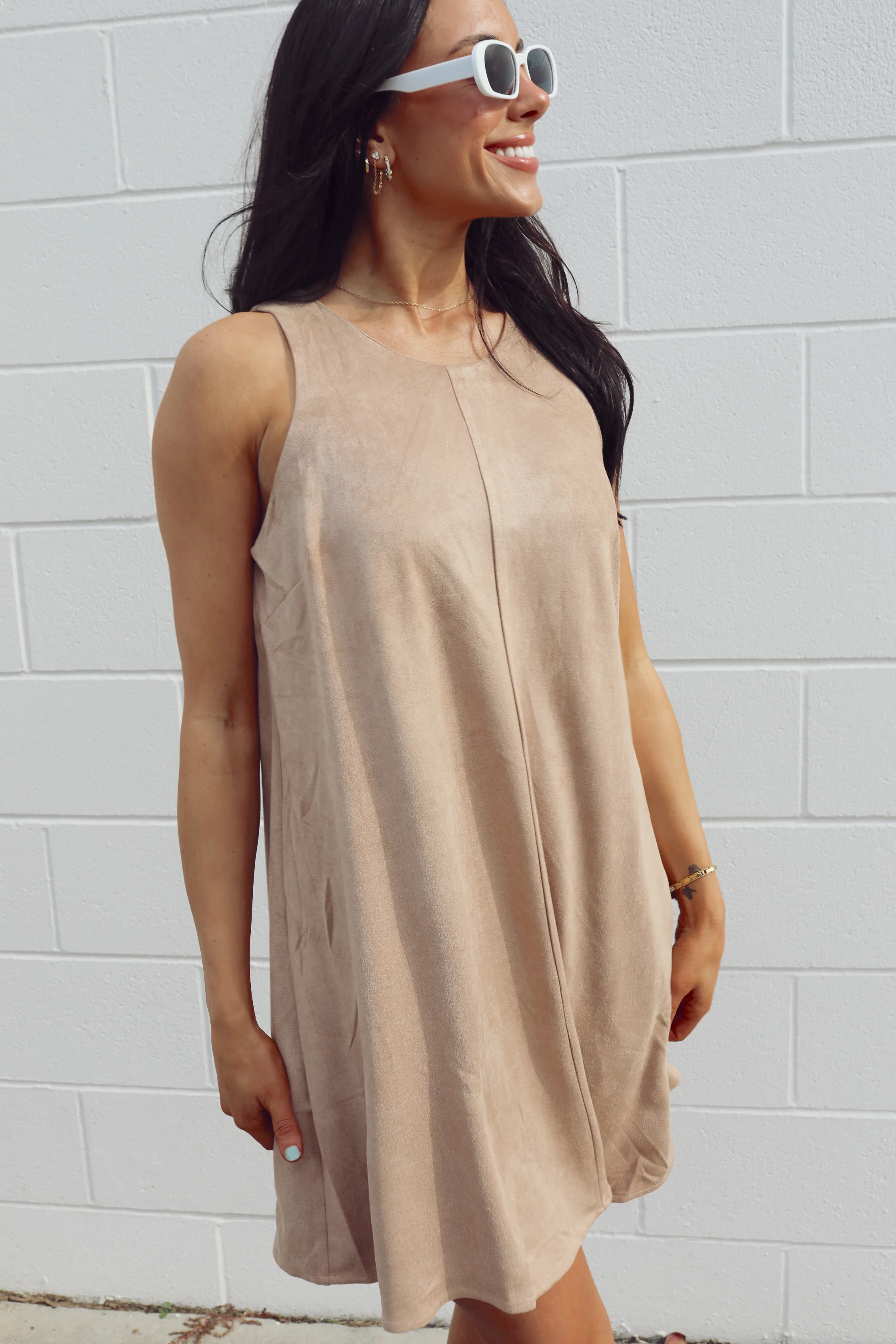 SIZE LARGE Latte A Day Suede Dress - Image 8