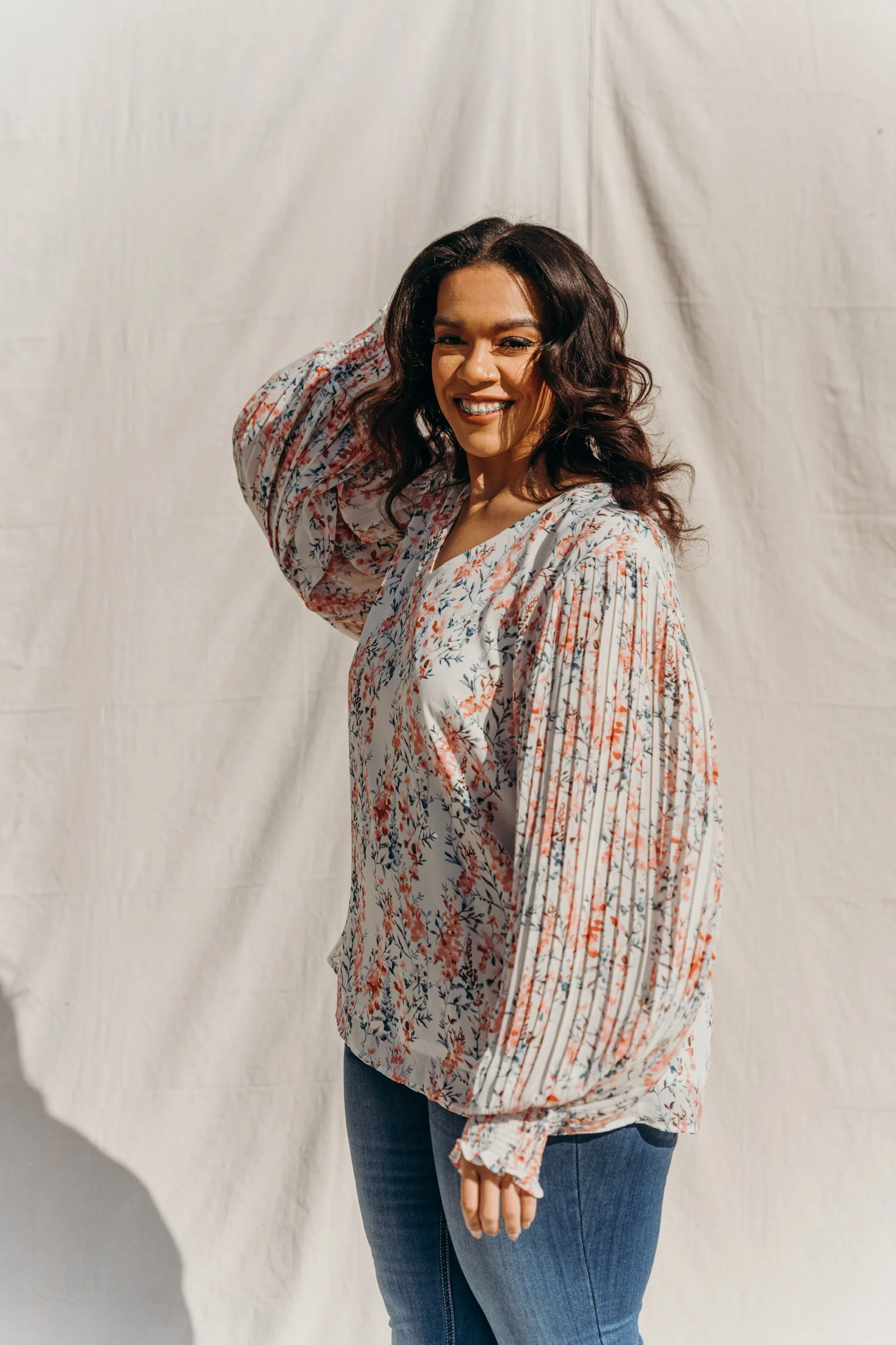 PLUS SIZE In The Moment Pleated Sleeve Blouse - Image 3