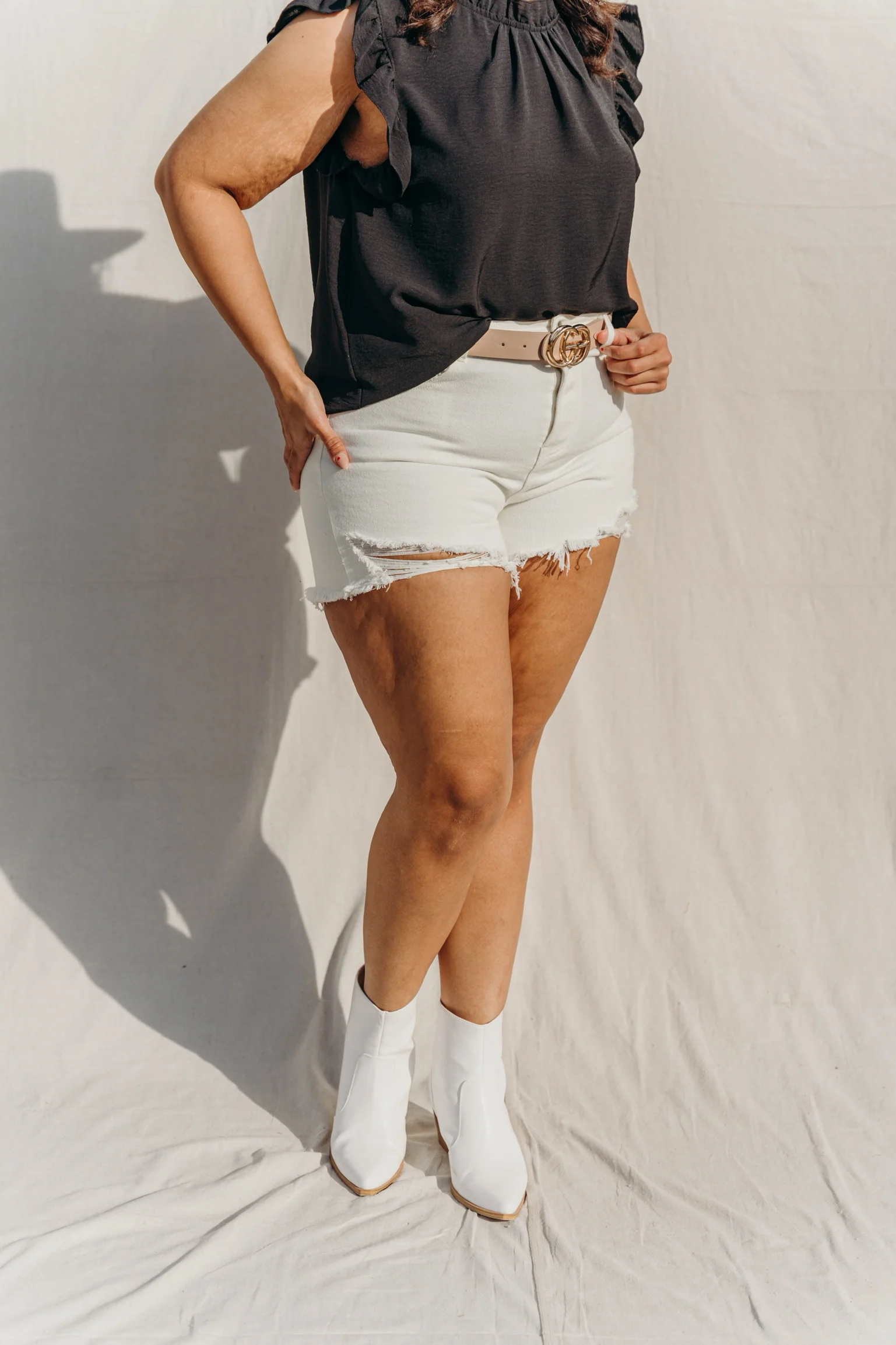 PLUS SIZE Novah Distressed Denim Shorts - Image 4